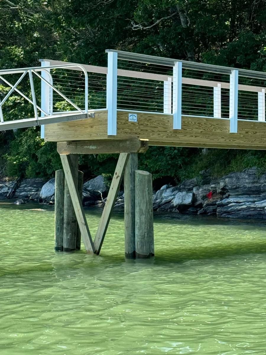 Completed waterfront pier project by Ocean's Edge Marine on the coast of Maine