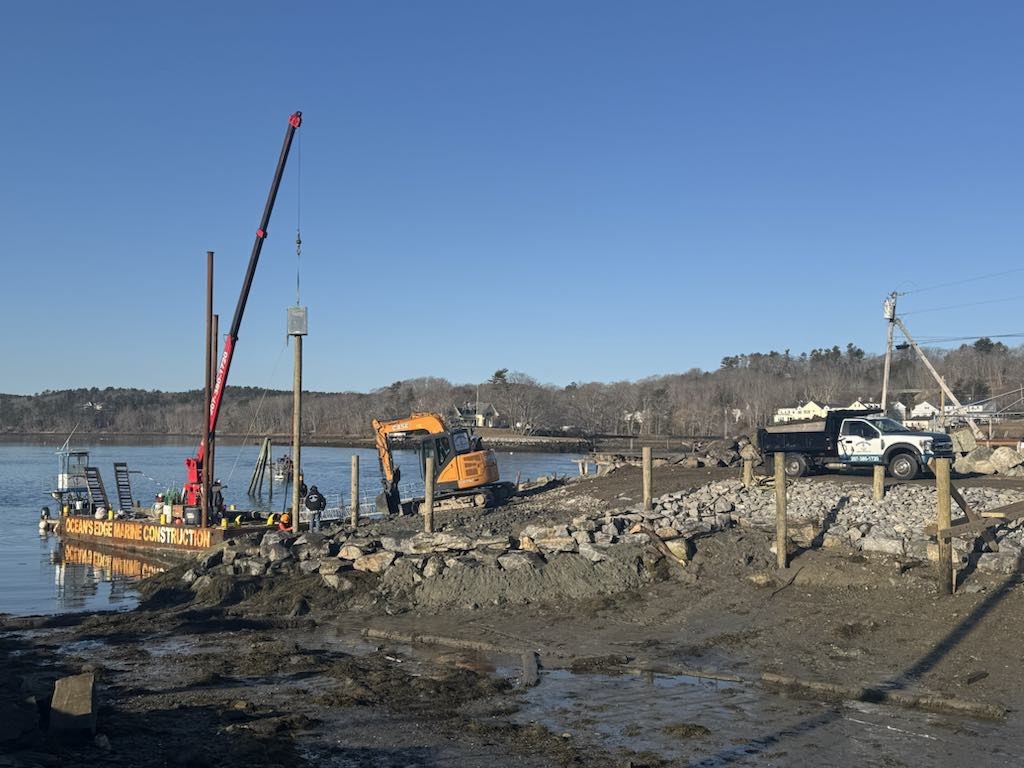 Ocean's Edge Marine crew carrying out marine construction work on the Maine coast