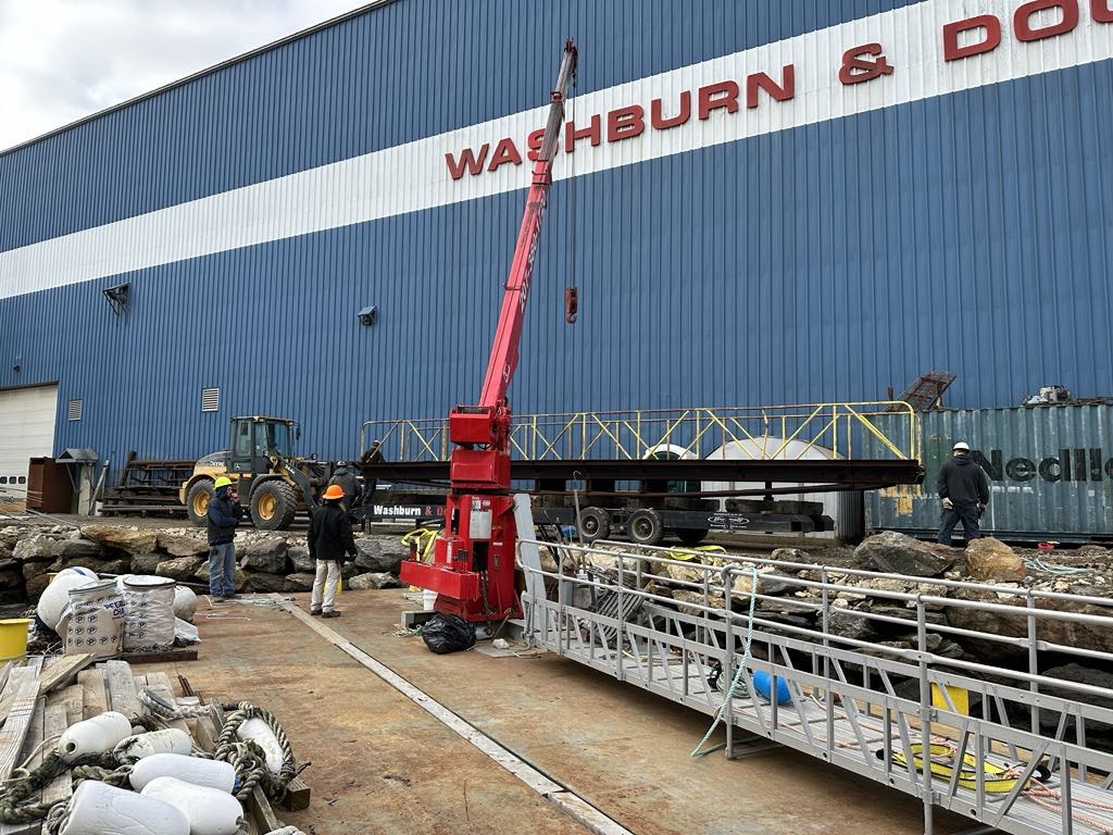 Shoreline stabilization and retaining wall work along the Damariscotta River in Maine