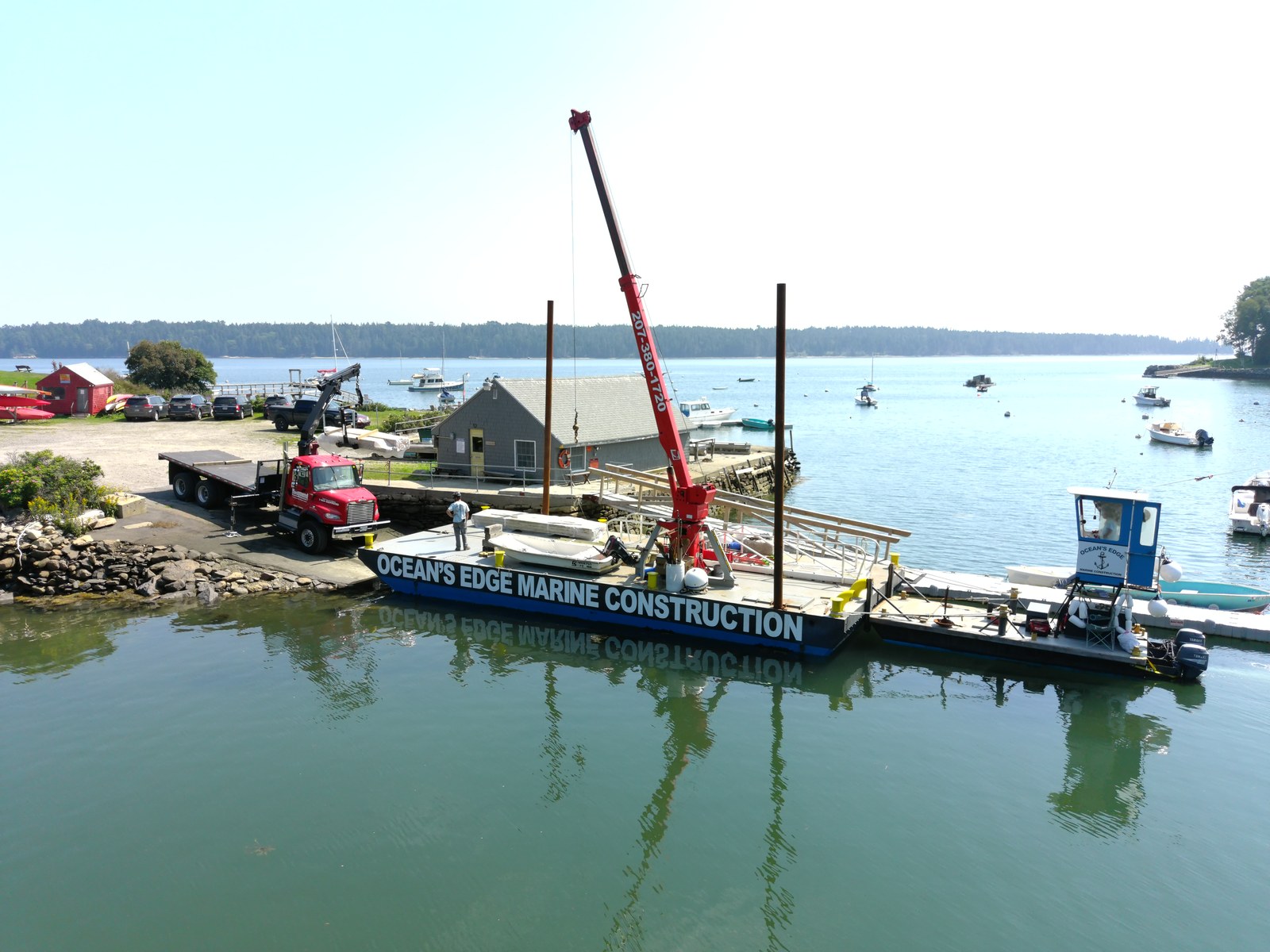 Barge and crane marine construction work in Midcoast Maine — photo 3
